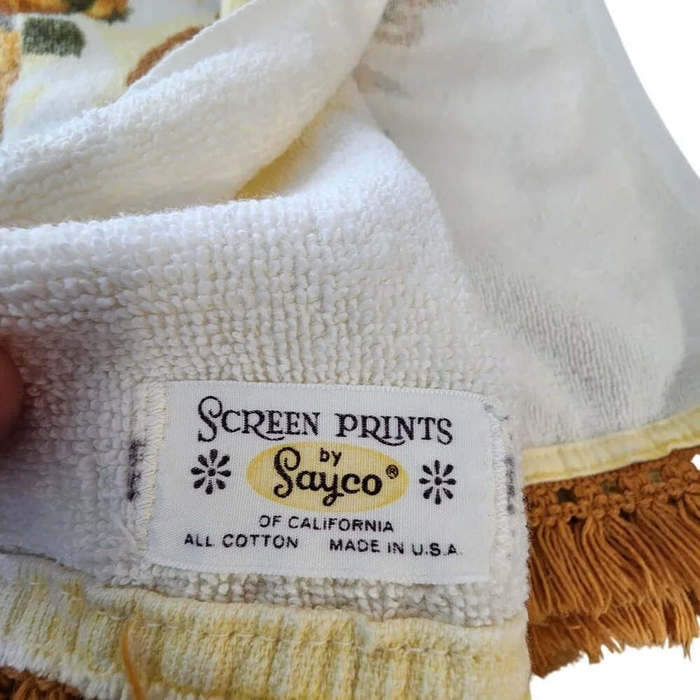 Vintage Sayco Screen Prints Yellow Floral Towel Set With Fringe